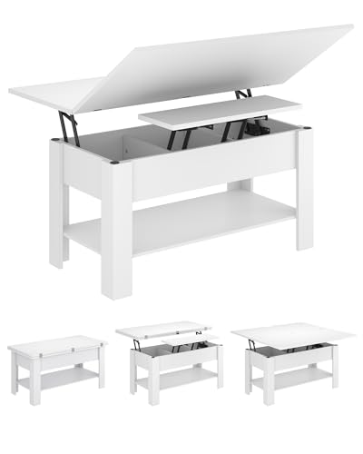 KIMENICH Mesa de centro regulável em altura, armazenamento oculto, 3 em 1, multifunções, mesa de sala de estar, mesa de café, compartimento aberto, mesa de jantar, para sala de estar, escritório,
