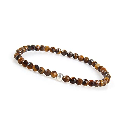 GD GOOD.designs EST. 2015 Pulseira de pérolas para senhoras com pedras naturais genuínas e contas de prata 925 I pulseira de pedras naturais feita de contas facetadas de pedras preciosas de 4 mm