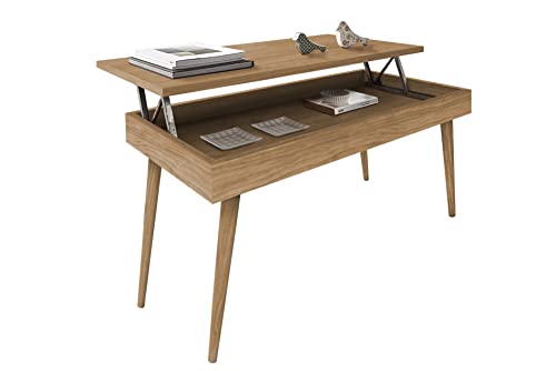 HOGAR24 ES - Mesa de centro elevada design vintage, madeira maciça natural, fabrico artesanal. 100 cm x 50 cm x 47 cm