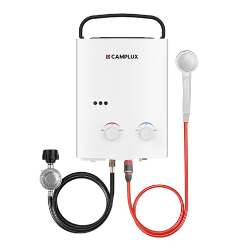 Camplux AY132 Aquecedor de água a gás, com pega dobrável portátil, 5 L/min, 10 kW, LPG