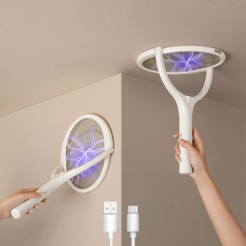 GeckoMan Cabeça giratória raquete mosquitos elétrica recarregável raquete moscas elétrica mata-moscas elétrica mata-moscas elétrica mata moscas