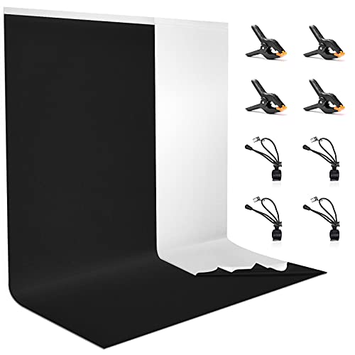 Vevelux Fundo de fotografia de 2 x 3 m, fundo fotográfico 100 % poliéster com 8 pinças grandes de estúdio, ecrã branco/preto para fotografia, vídeo, estúdio, cinema, televisão