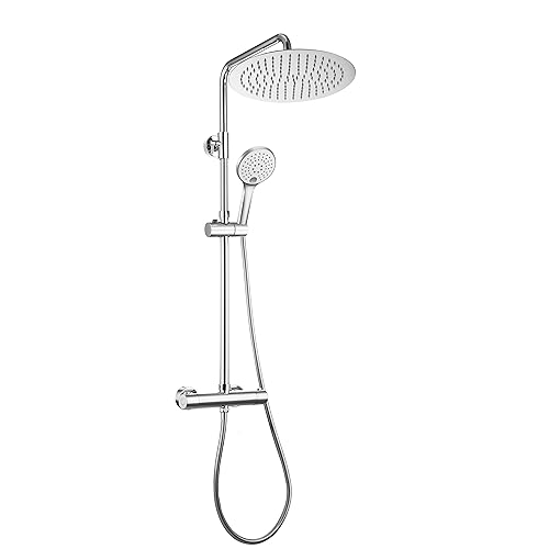 Görbach Coluna de duche torneira térmica aço inoxidável 304 sistema chuveiro mono-comando com misturador térmico coluna duche hidromassagem com chuveiro quadrado chuva cromado D30 cm