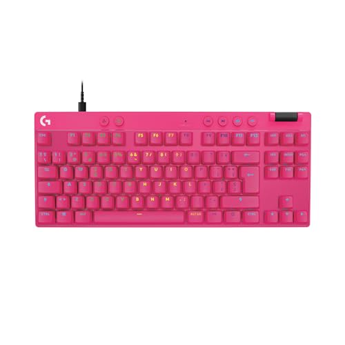 Logitech G PRO X TKL RAPID, teclado para gaming com cabo sem teclado numérico com interruptores analógicos magnéticos, modo de disparo rápido, RGB, acionamento ajustável, US INTL - magenta
