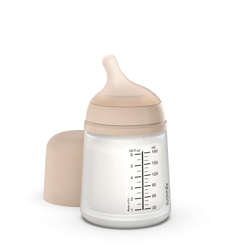 Suavinex, Biberão anticólico zero zero, com cetina de fluxo lento (S) de silicone, para bebés + 0 meses e recém-nascidos, compatível com a amamentação, leite materno e de fórmula, 180 ml, luz