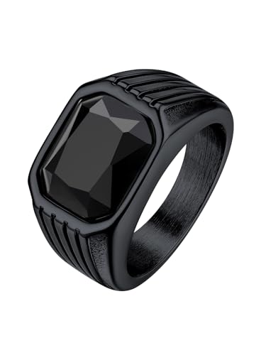 Bestyle Anéis de aço inoxidável para homem, anel de selo grosso para homem, anel com pedras preciosas sintéticas, tamanho 14,5-32,5, com caixa de presente