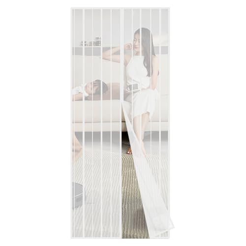 Sekey Cortina magnética de porta à prova de mosquito para portas de madeira, portas de ferro, portas de metal, portas de varanda, portas de RV, fecho magnético automático, 100 x 210 cm, branco