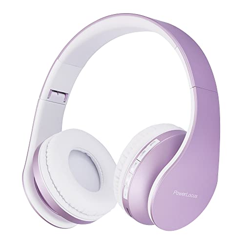 PowerLocus Auriculares sem fios Bluetooth, auriculares Bluetooth com cabeça, capacetes Bluetooth com microfone, som Hi-Fi Stereo, graves profundos, auriculares dobráveis para iPhone/Android/PC/Viagens