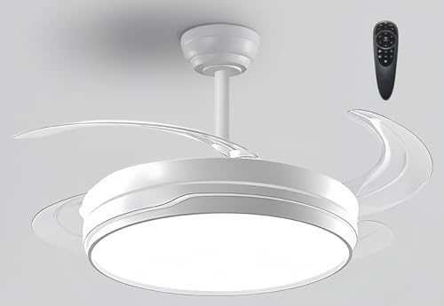 LEDUNI ® Ventilador de teto com luz 84 W ventilador invisível ultra silencioso com controlo remoto e pás removíveis plano função verão - inverno controlador incorporado (branco gelo)