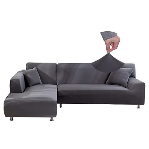 Jaotto Capas elásticas para sofás Chaise Longue, capas de sofá Cheslong braço longo direito ajustáveis de forma L removíveis laváveis, capas protetoras para sofá (2 lugares + 2 lugares, cinzento)