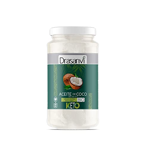 DRASANVI Óleo de coco virgem extra KETO CERTIFICADO BIO - Cocos procedentes da agricultura ecológica - adequado para cozinhar, fritar, assar - Vegano - sem glúten - Embalagem de vidro - 500 ml