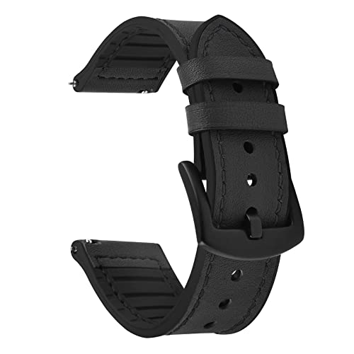 Fullmosa Correia de relógio de libertação rápida 22 mm 20 mm, bandas de couro híbridas de silicone para Samsung Galaxy Watch/Huawei Watch/Garmin Forerunner/Amazfit, Preto, Elegantes