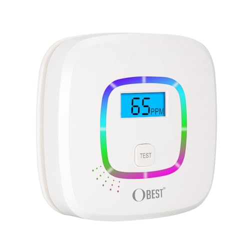 OBEST Detector de monóxido de carbono, CO alarme com ecrã digital e funcionamento com bateria substituível, com botão de teste e indicador de estado LED