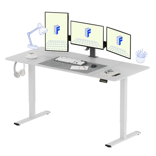 FLEXISPOT Secretária de pé com placa (branco, 180 × 80 cm), Standing Desk, secretária elevável elétrica computador mesa Gaming ajustável em altura com memória de altura automática inteligente