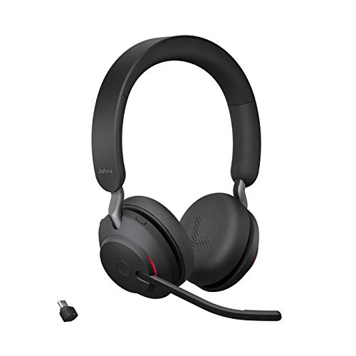 Jabra Evolve2 65 Auriculares sem fios estéreo PC com cancelamento de ruído - certificados para plataformas UC - bateria de longa duração - adaptador Bluetooth USB-C - preto