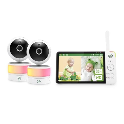 LeapFrog Baby Monitor com 2 câmaras, visão noturna de 7", HD e 720 p, tela de 360°, 8X zoom, luz noturna, sensor de humidade e temperatura, 300 m Range, conexão segura, LF920-22 HD