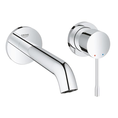 Grohe Essence - Torneira de lavatório de orifício duplo com sistema de montagem na parede, kit para montagem final, corpo embutido não incluído, tecnologia Grohe EcoJoy, aerador Grohe AquaGuide