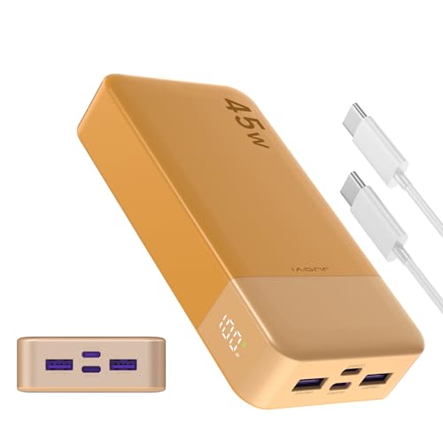 Banco de energia JUOVI carregamento rápido, carregador portátil de 20000 mAh 45 W, Samsung Super carregamento rápido com ecrã LED, carregador de telemóvel, USB C Power Bank para MacBook, para iPhone