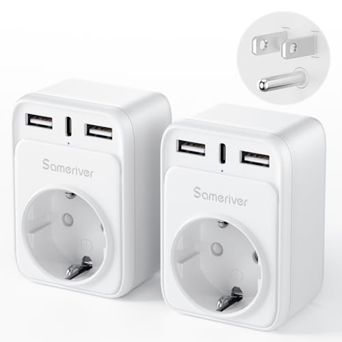 4 em 1 adaptador tomada americana com USB C e USB A (3A), Europa espanhol 2-Pin para 3-Pin EUA para México, Canadá, Tailândia, Peru, Colômbia, Tipo B (2 unidades)