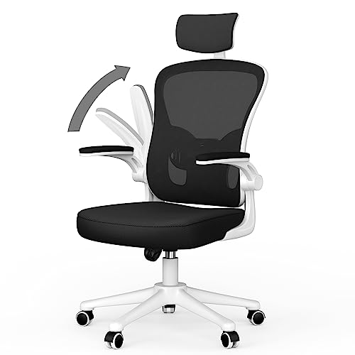 rattantree Cadeira de escritório ergonómica com encosto de cabeça ajustável, cadeira de secretária com suporte lombar, encosto respirável, apoio de braços rebatível, cadeira de computador para