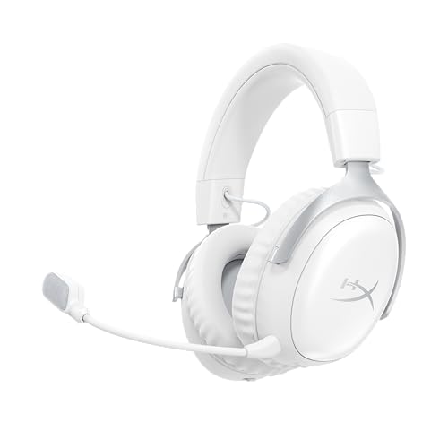 HyperX Cloud III S Auriculares Gaming sem fios, Bluetooth, 2,4 Ghz, PC, PS5, Xbox, Drivers 53 mm, DTS, microfone 10 mm, bateria até 200 h, branco