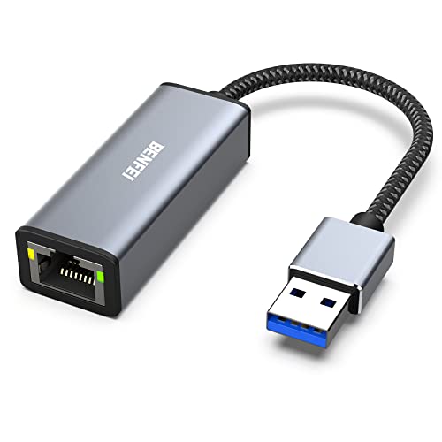 BENFEI Adaptador USB 3.0 para Ethernet RJ45 10/100/1000 Gigabit Ethernet LAN compatível com MacBook, Surface Pro, PC portátil com Windows7/8/10, XP, vista, Mac[caixa de alumínio e cabo de nylon]