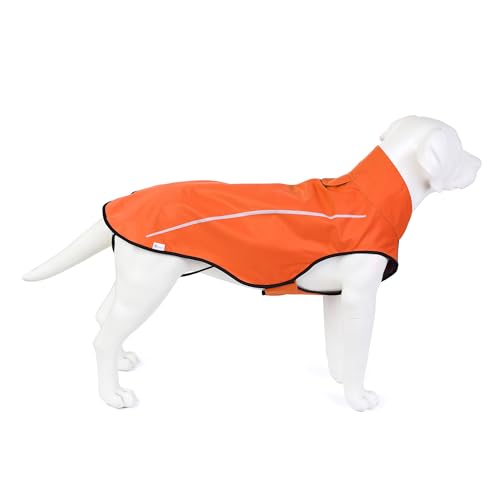 Milha de vida alta | Capa de chuva para cães, roupa para animais de estimação ajustável e impermeável, casaco impermeável leve com riscas refletoras, fácil de calçar (laranja, M)