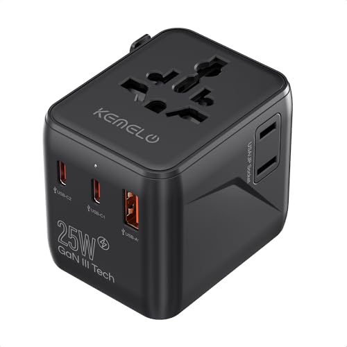 25 W adaptador tomada universal tomada universal viagem com 2 USB e 1 USB C, 1 tomada mundial e tomada US/JP adaptador de viagem para EUA EU, UK, Irland, Austurália, carregador para Travel Plugs