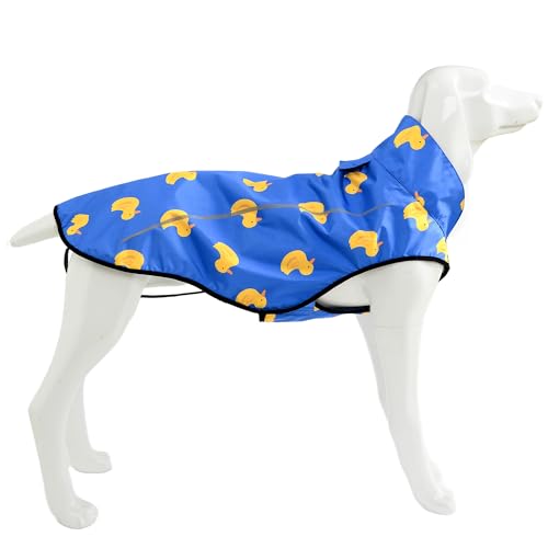 Mile High Life Casaco impermeável leve com tira refletora para cães, roupa ajustável à prova de água com fecho fácil para animais de estimação, pato azul, XS