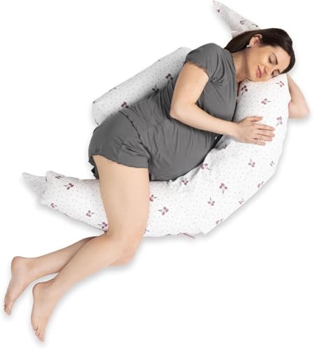 KOALA BABYCARE Almofada de amamentação e almofada para dormir XXL, para gravidez multifunções, capa intercambiável, 100% algodão removível e lavável (flores roxas, XXL 2 em 1)