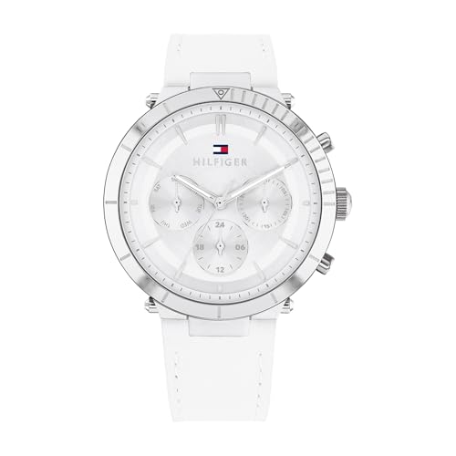 Tommy Hilfiger Relógio analógico de quartzo multifuncional para mulher com correia de couro branca - 1782352, Branco, tira