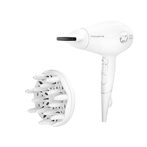 Rowenta Volumizer CV6130 Secador de 2400 W potente, concentrador de ar e difusor, 3 velocidades e 3 temperaturas, tecnologia iónica, branco e prateado