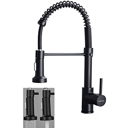 Torneira de cozinha, lavatório com pulverizador removível, torneira de mola, material de cobre, modo duplo giratório e água fria com cabeça pulverizador de função dupla, cor preta mate