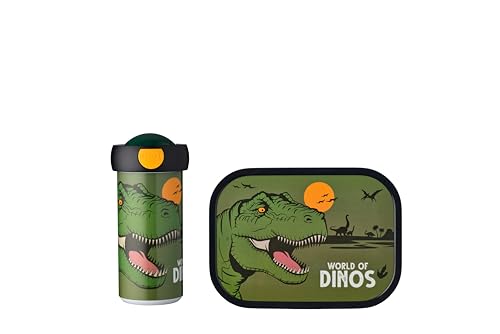 Mepal - Lancheira campus - Lancheira para crianças com copo escolar e lava-loiças, Lancheira e garrafa para transportar, adequada para máquina de lavar louça e sem BPA, 300 ml 750 ml, Dino
