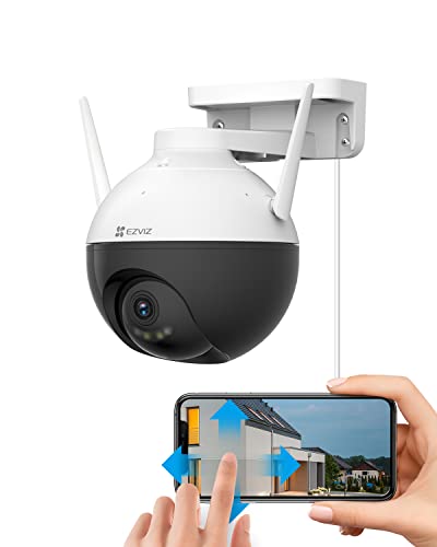 EZVIZ Câmara de vigilância wi-fi exterior de 360°, 4MP câmara exterior wi-fi de visão noturna a cores 30 m, defesa ativa com luz e sereia, AI deteção de pessoas, áudio bidirecional, compatível com Alexa, C8W