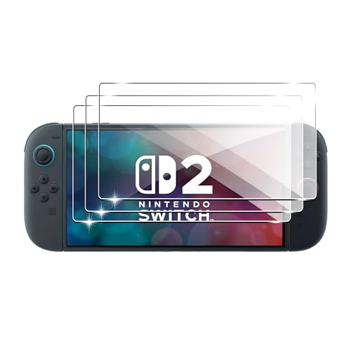 Fitudoos [3 pacotes] Cristal temperado protetor de ecrã para Nintendo Switch 2 (2025), [9H dureza] [alta definição 0,3 mm].