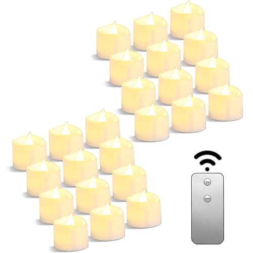 Da by Luz de chá LED, luz de chá com controlo remoto, vela LED intermitente elétrica alimentada por pilhas, 1,5 x 1,5 polegadas, para casamento, festa, Halloween, Natal, decoração de casa, 24 peças