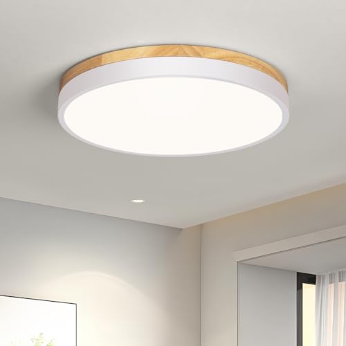 Vikaey Candeeiro de teto, teto LED de teto branco, 30 cm LED teto de madeira para quarto, sala de estar, sala de jantar, cozinha, corredor 4000 K 24 W