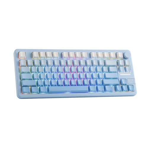 EPOMAKER Galaxy70 Teclado mecânico sem fios de alumínio para jogos, Tri-modo de Bluetooth/2,4 GHz/USB, Thocky, programável e intercambiável a quente (azul ombre, interruptor de metal)