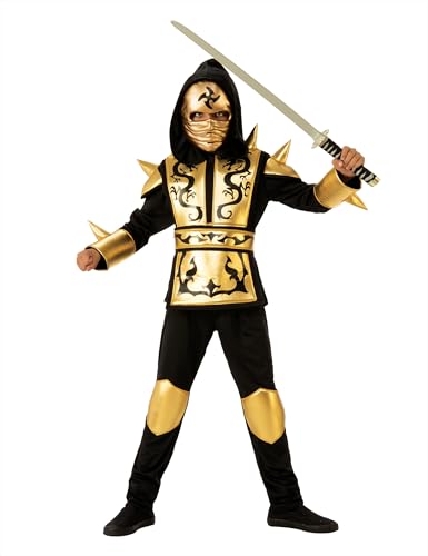 Rubies Fantasia ninja dragão dourado para criança, camisa com capuz, calças, cinto e máscara ideais para Halloween, carnaval e aniversário