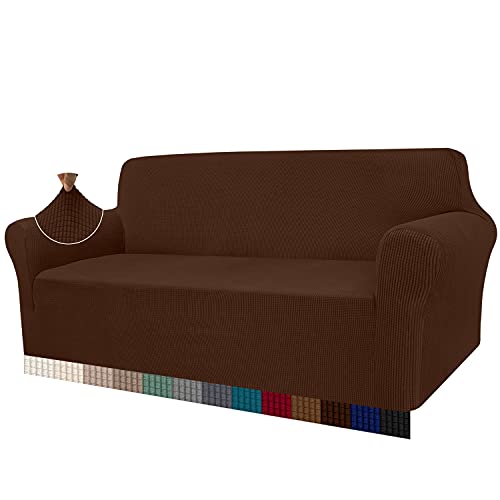 Granbest Capa de sofá de alta elasticidade, moderna capa de sofá de jacquard elástica para sala de estar, proteção para cães e animais de estimação, 3 lugares, chocolate