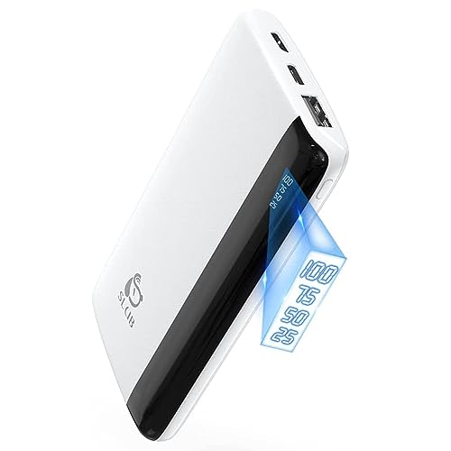 SLuB Power Bank de 12000 mAh, bateria externa ultra fina, 3A USB C de carregamento rápido, ecrã digital LCD, carregador de telemóvel portátil para iPhone, Samsung, Huawei, Tablet, etc. (branco)