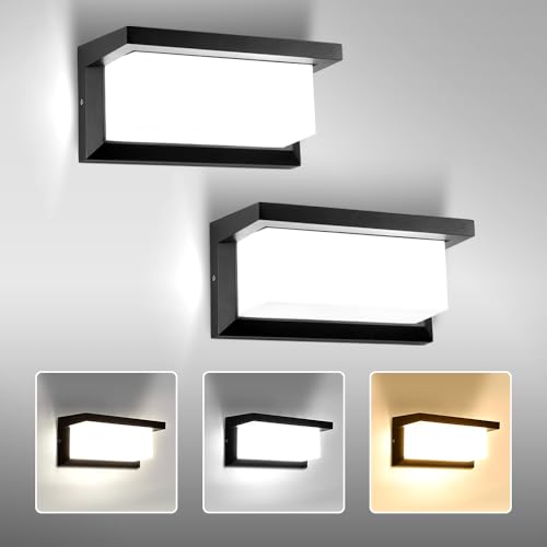 CHENBEN Aplique parede exterior, 18 W candeeiro de parede LED impermeável IP65 luz de alumínio iluminação 3000 K 4000 K 6000 K para decoração de paredes exteriores, jardins, pátios, garagens, 2 peças