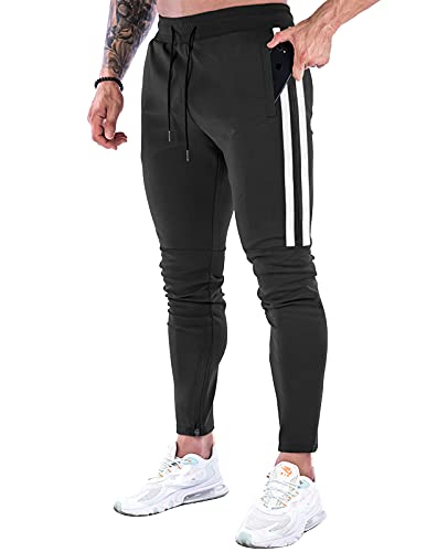Suwangi Calças desportivas corrida para homem, Jogger, ginásio, fitness, treino, calças compridas, fato de treino com fecho de correr