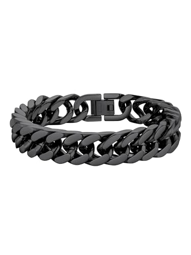 PROSTEEL Pulseira corrente cubana de aço inoxidável para homens mulheres, prateado dourado preto, pulseira de metal ligações 8 mm / 12 mm / 17 mm de largura, 19 cm / 21 cm / 23 cm de comprimento