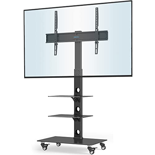 BONTEC Suporte TV rodas para ecrãs de plasma/LCD/LED de 30 a 70 polegadas até 40 kg, suporte para televisão com 6 configurações de altura ajustável de vidro temperado de 3 níveis, MAX VESA 600 x 400