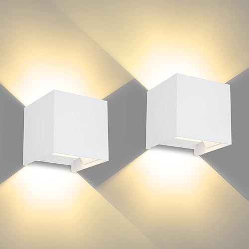 CHENBEN Candeeiro de parede exterior 12 W 3000 K apliques de parede LED, IP65 para parede impermeável, aplique parede interior ajustável é adequada para quarto, pátio, terraço, WALL LIGHT WHITE 2 PACK