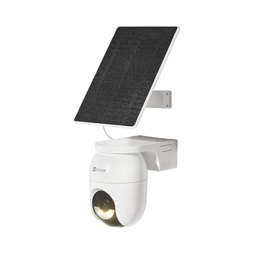 EZVIZ 4MP Câmara de vigilância WiFi exterior solar, AOV 360° PTZ câmara sem fios com bateria 5200 mAh, detecção de forma humana/veículo, visão noturna cor, defesa ativa, CB8 Lite painel solar 55 5 W