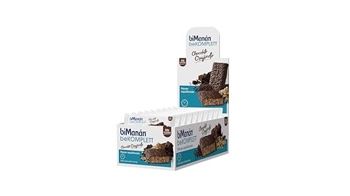 BIMANÁN Bekomplett Barras de chocolate crocante ricas em proteínas e fibra, com 2 vitaminas e 4 minerais, sem glúten - expositor 24