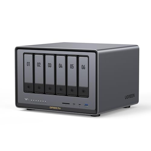 UGREEN NASync DXP6800 Pro, NAS de mesa de 6 baias, CPU Intel i5 1235u de 10 núcleos, 8 GB de RAM DDR5, SSD de 128 GB, 2 ranhuras 10 GbE, 2 ranhuras M.2 NVMe, HDMI 8K, 2 TBT4 (sem disco)
